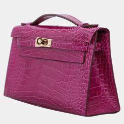 Hermes Kelly Rose Sheherazade Alligator Pochette Bag