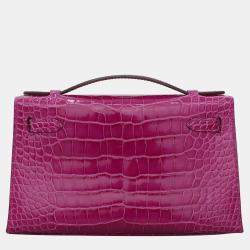 Hermes Kelly Rose Sheherazade Alligator Pochette Bag
