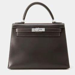 Hermes Kelly Sellier Graphite Box Calf Leather Size 28