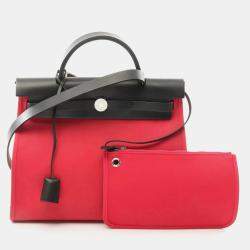 Hermes Airbag Zip PM Rose Extreme Handbag Toile Officier Vache Hunter Pink Black