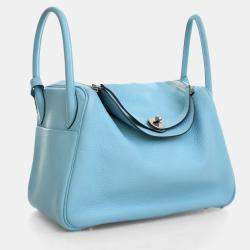 Pre Owned Hermes Lindy 30 Blue Clemence Leather Shoulder Bag