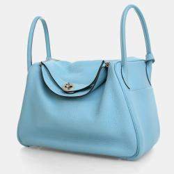 Pre Owned Hermes Lindy 30 Blue Clemence Leather Shoulder Bag