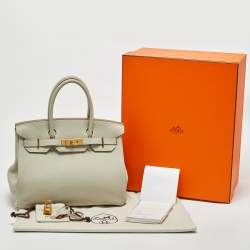 Hermes Pearl Grey Togo Leather Gold Finish Birkin 30 Bag