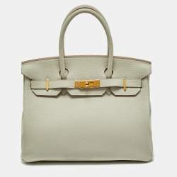 Hermes Pearl Grey Togo Leather Gold Finish Birkin 30 Bag