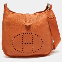 Hermes Orange Taurillon Clemence Leather Evelyne III GM Bag