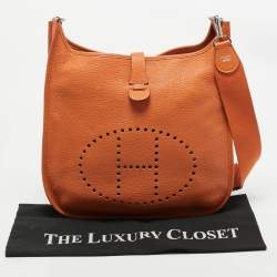 Pre Owned Hermes Orange Taurillon Clemence Leather Evelyne III GM Bag