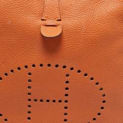 Pre Owned Hermes Orange Taurillon Clemence Leather Evelyne III GM Bag