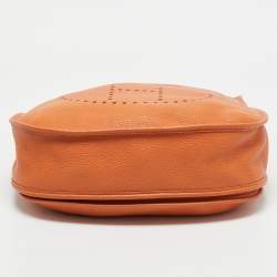 Pre Owned Hermes Orange Taurillon Clemence Leather Evelyne III GM Bag