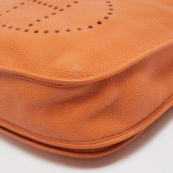 Pre Owned Hermes Orange Taurillon Clemence Leather Evelyne III GM Bag