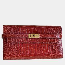 Hermes Kelly Red Crocodile Wallet 