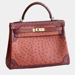 Hermes Kelly 32 Red Ostrich Lace Trim Light Bag