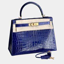 Hermes Kelly 28 Electric Blue Shiny Crocodile