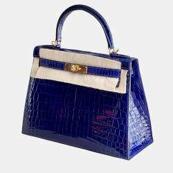 Hermes Kelly 28 Electric Blue Shiny Crocodile