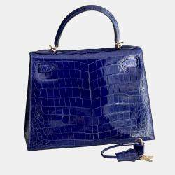 Hermes Kelly 28 Electric Blue Shiny Crocodile