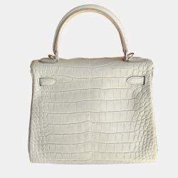 Hermes Kelly 25 Glacier White Matte Crocodile Bag