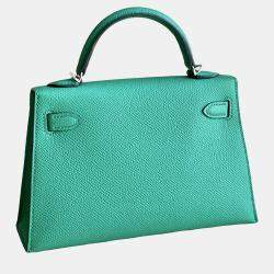 Hermes Mini Kelly II Imperial Green Canvas Strap Epsom SiLouis Vuittoner Hardware