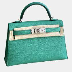 Hermes Mini Kelly II Imperial Green Canvas Strap Epsom SiLouis Vuittoner Hardware