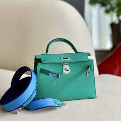 Hermes Mini Kelly II Imperial Green Canvas Strap Epsom SiLouis Vuittoner Hardware