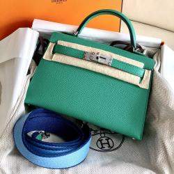 Hermes Mini Kelly II Imperial Green Canvas Strap Epsom SiLouis Vuittoner Hardware