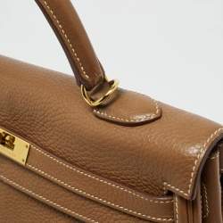 Pre Owned Hermes Gold Taurillon Clemence Leather Gold Finish Kelly Retourne 35 Bag