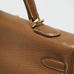 Pre Owned Hermes Gold Taurillon Clemence Leather Gold Finish Kelly Retourne 35 Bag