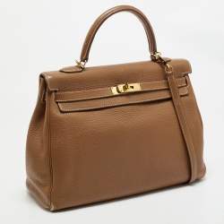 Pre Owned Hermes Gold Taurillon Clemence Leather Gold Finish Kelly Retourne 35 Bag