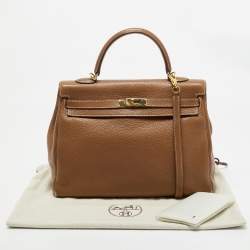 Pre Owned Hermes Gold Taurillon Clemence Leather Gold Finish Kelly Retourne 35 Bag