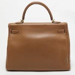 Pre Owned Hermes Gold Taurillon Clemence Leather Gold Finish Kelly Retourne 35 Bag