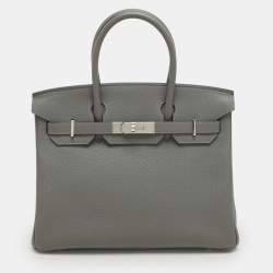 Hermes Griss Mouette Togo Leather Palladium Finish Birkin 30 Bag