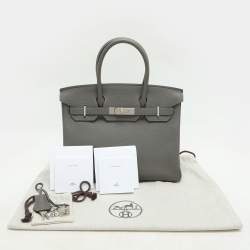 Hermes Griss Mouette Togo Leather Palladium Finish Birkin 30 Bag