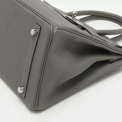 Hermes Griss Mouette Togo Leather Palladium Finish Birkin 30 Bag
