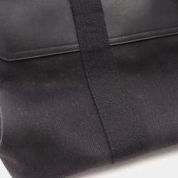 Pre Owned Hermes Valparaiso MM Black Toile Chevron Leather Handbag