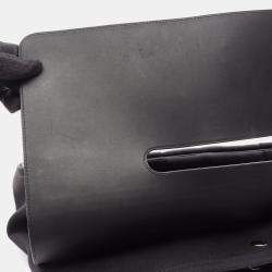 Pre Owned Hermes Valparaiso MM Black Toile Chevron Leather Handbag