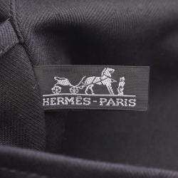 Pre Owned Hermes Valparaiso MM Black Toile Chevron Leather Handbag