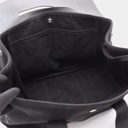 Pre Owned Hermes Valparaiso MM Black Toile Chevron Leather Handbag