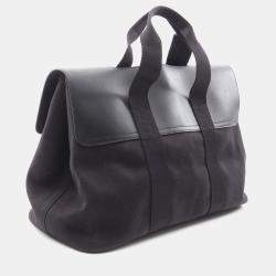 Pre Owned Hermes Valparaiso MM Black Toile Chevron Leather Handbag