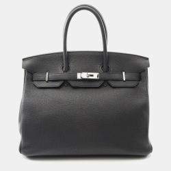 Hermes Birkin 35 Black  R Togo Leather Handbag 