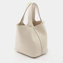Hermes Picotin Lock White Cle K Clemence Leather  Handbag 