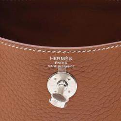 Pre Owned Hermes Lindy Mini Gold Taurillon Clemence Leather Shoulder Bag