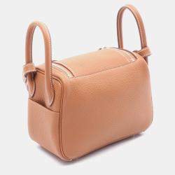 Pre Owned Hermes Lindy Mini Gold Taurillon Clemence Leather Shoulder Bag