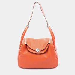 Hermes Lindy 30 Orange X Clemence Leather Shoulder Bag  