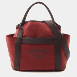 Hermes Sac De Pansage  Rouge H B Toile Chevrons Canvas Shoulder Bag 