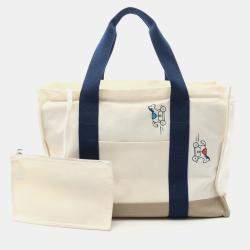 Hermes Adada Mother's White BlueT Canvas Bag
