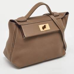 Pre Owned Hermes Etoupe Togo and Swift Leather Gold Finish 24/24 29 Bag