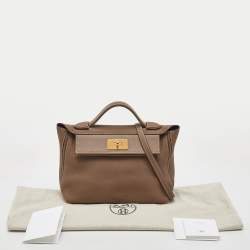 Pre Owned Hermes Etoupe Togo and Swift Leather Gold Finish 24/24 29 Bag