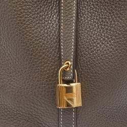 Pre Owned Hermes Taupe Grey Taurillon Clemence Leather Picotin Lock 18 Bag