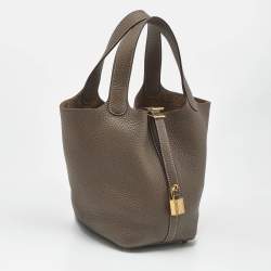 Pre Owned Hermes Taupe Grey Taurillon Clemence Leather Picotin Lock 18 Bag