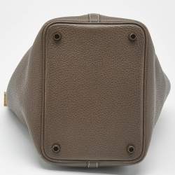 Pre Owned Hermes Taupe Grey Taurillon Clemence Leather Picotin Lock 18 Bag