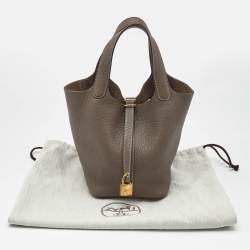 Pre Owned Hermes Taupe Grey Taurillon Clemence Leather Picotin Lock 18 Bag