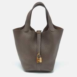 Hermes Taupe Grey Taurillon Clemence Leather Picotin Lock 18 Bag